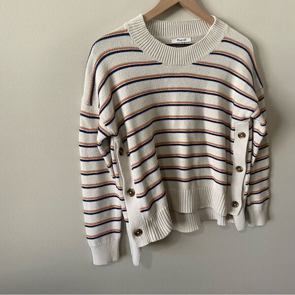 Madewell Brownstone Side-Button Sweater in Stripe - Picture 6 of 15